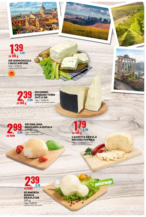 Eurospin katalog — stranica 3: SCAMORZA BIANCA KRAVLJI SIR, SIR DIMLJENA MOZZARELLA BUFALA, SIR GORGONZOLA I MASCARPONE, KAKTUS KRAVLJI SIR CHILI PAPRIKA (vrijedi 30.09.–06.10.2026.)
