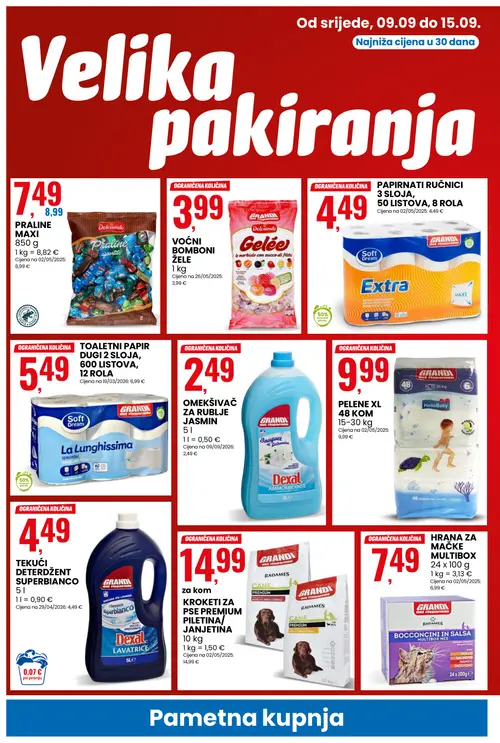 Eurospin katalog — stranica 6: Radames HRANA ZA MAČKE MULTIBOX, Dolciando PRALINE MAXI, Soft Dream TOALETNI PAPIR DUGI 2 SLOJA, 600 LISTOVA, 12 ROLA, Radames KROKETI ZA PSE PREMIUM PILETINA/JANJETINA (vrijedi 09. 09. 2026.–15. 09. 2026.)