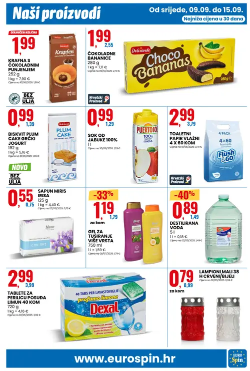 Eurospin katalog — stranica 9: SISTEMA DESTILIRANA VODA, Near GEL ZA TUŠIRANJE VIŠE VRSTA, Dolciando BISKVIT PLUM CAKE GRČKI JOGURT, Near SAPUN MIRIS IRISA (vrijedi 09. 09. 2026.–15. 09. 2026.)