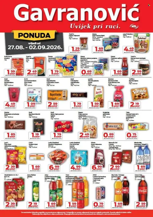 Gavranović katalog — stranica 3: TalteTo TalteTo Papar mljeveni, Giana Giana Grah šareni/bijeli, Lino Lino Čokolino, Kukuruzna krupica (vrijedi 27. 08. 2026.–02. 09. 2026.)