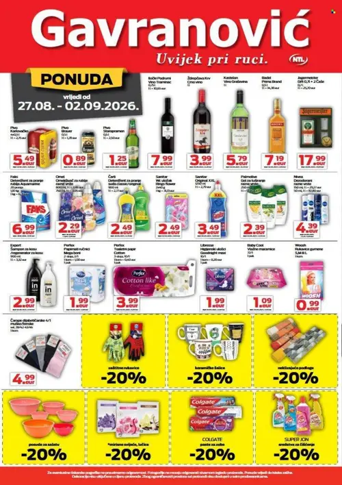 Gavranović katalog — stranica 4: Karlovačko Pivo Karlovačko 4x0,5l, Brauer Pivo Brauer 0,5l, Staropramen Pivo Staropramen 0,5l, Bočici Podrumi Bočici Podrumi Vino Traminac 0,75l (vrijedi 27. 08. 2026.–02. 09. 2026.)