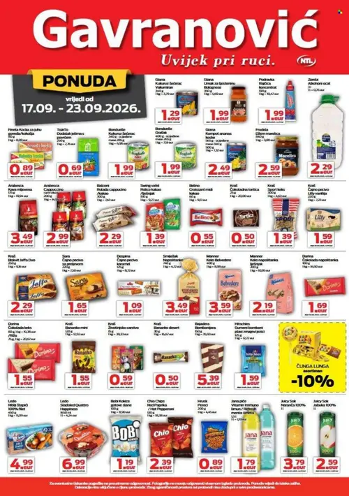 Gavranović katalog — stranica 3: Giana Kukuruz šećerac Vakumiran, Giana Umak za tjesteninu Bolognese, Podravka Koncentrat rajčice, Zorela Alkoholni ocat (vrijedi 17. 09. 2026.–23. 09. 2026.)