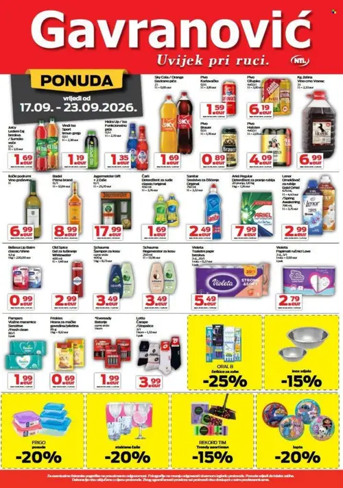 Gavranović katalog — stranica 4: Bellezza Lip Balm classic/shine, Old Spice Gel za tuširanje Whitewater, Schauma Šampon za kosu, Schauma Regenerator za kosu (vrijedi 17. 09. 2026.–23. 09. 2026.)