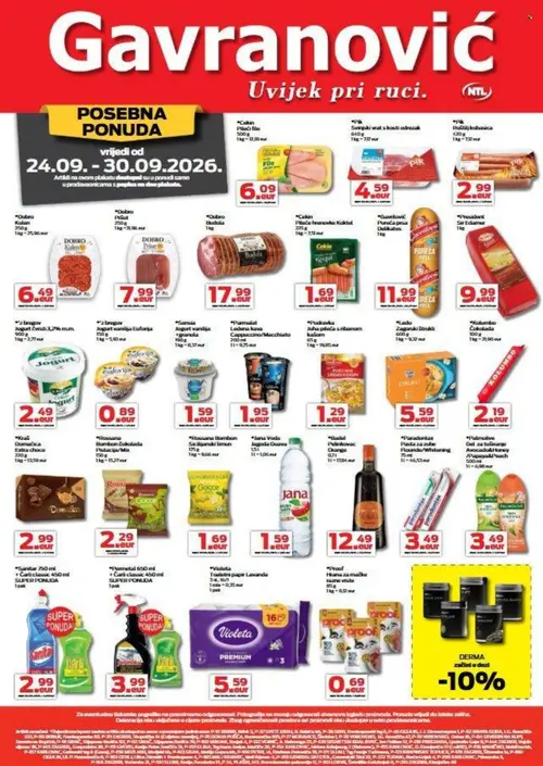 Gavranović katalog — stranica 1: Cekin Pileći file, Pik Šv.veat s kosti odrezak, Pik Roštil.kobasica, Dobro Kulen (vrijedi 24. 09. 2026.–30. 09. 2026.)