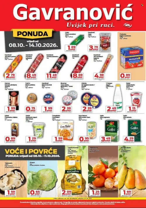 Gavranović katalog — stranica 2: Gavrilović Tirolska kobasica, Cereallialia Comflakes, *Mandarina, Gavrilović Jeli Sandwich Salama (vrijedi 08.10.–14.10.2026.)