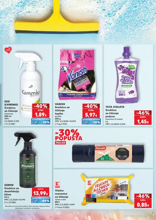 Kaufland katalog — stranica 5: CLASSIC Vlažne maramice za čišćenje, TETA VIOLETA Sredstvo za čišćenje podova, VANISH Sredstvo za čišćenje tepiha, Kamko EKO KAMENKO Sredstvo za čišćenje kamenca (vrijedi 16. 09. 2026.–22. 09. 2026.)