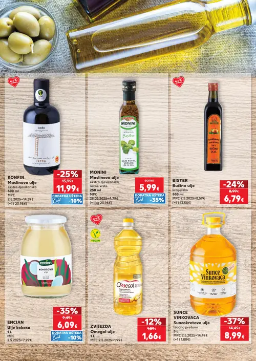 Kaufland katalog — stranica 13: SUNCE Suncokretovo ulje hladno prešano, ENCIAN Ulje kokosa, KONFIN Maslinovo ulje ekstra djevičansko, BISTER Bučino ulje kraljevsko (vrijedi 23. 09. 2026.–29. 09. 2026.)