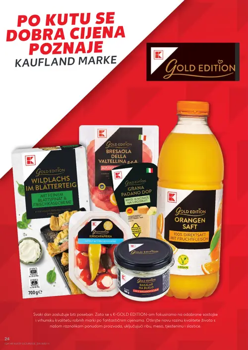Kaufland katalog — stranica 24: GOLD EDITION WILDI LACHS IM BLÄTTERTEIG, GOLD EDITION GRANA PADANO DOP, GOLD EDITION ORANGEN SAFT, GOLD EDITION KIRSCHPAPRIKA (vrijedi 23. 09. 2026.–29. 09. 2026.)