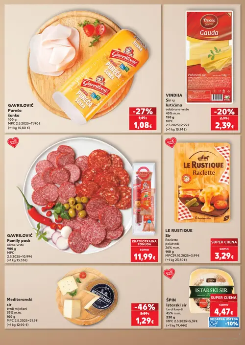 Kaufland katalog — stranica 7: Mediteranski sir tvrdi miješani, Gavrilović Pureća šunka, Vindija Sir Gauda, Gavrilović Family pack razne vrste (vrijedi 23. 09. 2026.–29. 09. 2026.)