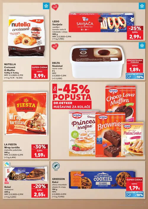 Kaufland katalog — stranica 9: LA FIESTA Wrap tortilla meksičke palačinke, LEDO Savijača vanilija i šumsko voće ili čokolada i višnja, K Kolač mramorni, Nutella Croissant ili Muffin (vrijedi 23. 09. 2026.–29. 09. 2026.)