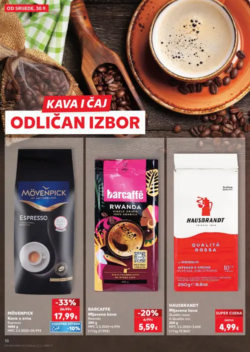 Kaufland katalog — stranica 10: MÖVENPICK Kava u zrnu Espresso, barcaffè Mljevena kava Rwanda, HAUSBRANDT Mljevena kava Qualita rossa (vrijedi 30. 09. 2026.–06. 10. 2026.)