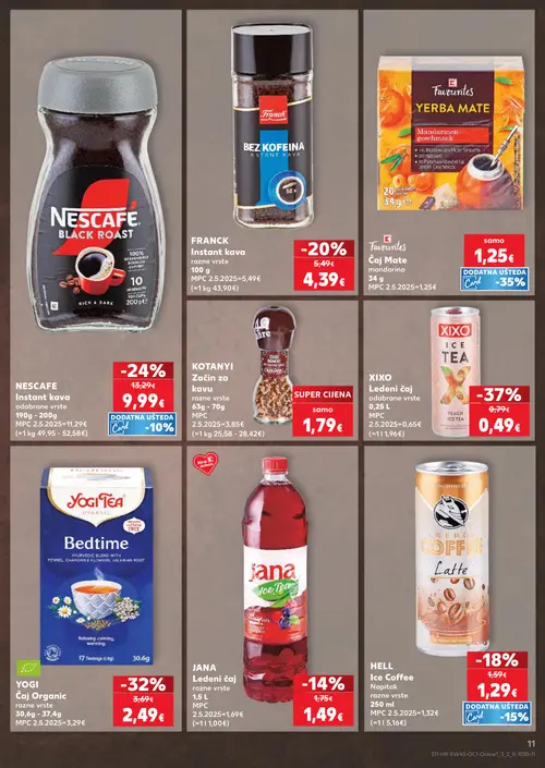 Kaufland katalog — stranica 11: XIXO Ledeni čaj, YOGI Čaj Organic Bedtime, NESCAFE Instant kava Black Roast, FRANCK Instant kava (vrijedi 30. 09. 2026.–06. 10. 2026.)