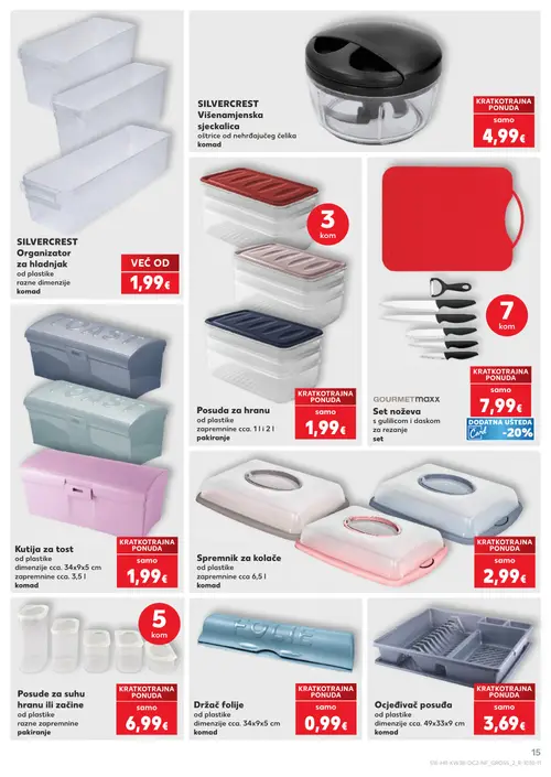 Kaufland katalog — stranica 15: SILVERCREST Višenamjenska sjeckalica, SILVERCREST Organizator za hladnjak, Posuda za hranu, GOURMETmaxx Set noževa s gulilicom i daskom za rezanje (vrijedi 16. 09. 2026.–22. 09. 2026.)