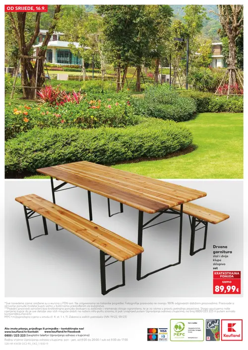 Kaufland katalog — stranica 28: Drvena garnitura stol i dvije klupe sklopivo set (vrijedi 16. 09. 2026.–22. 09. 2026.)
