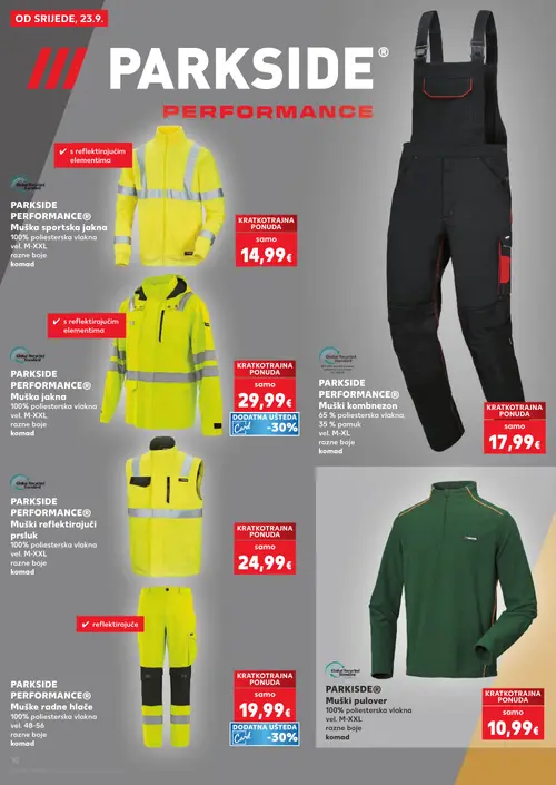 Kaufland katalog — stranica 10: PARKSIDE PERFORMANCE® Muška sportska jakna, PARKSIDE PERFORMANCE® Muška jakna, PARKSIDE PERFORMANCE® Muški kombinezon, PARKSIDE PERFORMANCE® Muški prsluk (vrijedi 23. 09. 2026.–29. 09. 2026.)