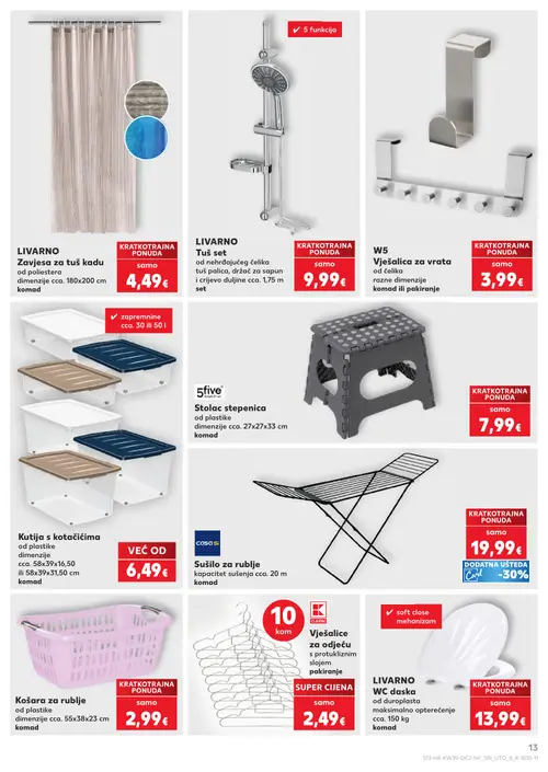Kaufland katalog — stranica 13: LIVARNO Zavjesa za tuš kadu, LIVARNO Tuš set, W5 Vješalica za vrata, 5five Stolac stepenica (vrijedi 23. 09. 2026.–29. 09. 2026.)