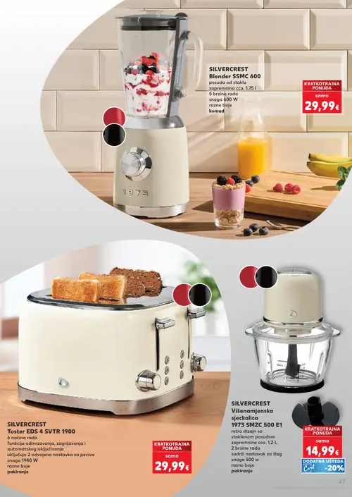 Kaufland katalog — stranica 27: SILVERCREST Blender SSMC 600, SILVERCREST Toster EDS 4 SVTR 1900, SILVERCREST Višenamjenska sjeckalica 1973 SMZC 500 E1 (vrijedi 23. 09. 2026.–29. 09. 2026.)