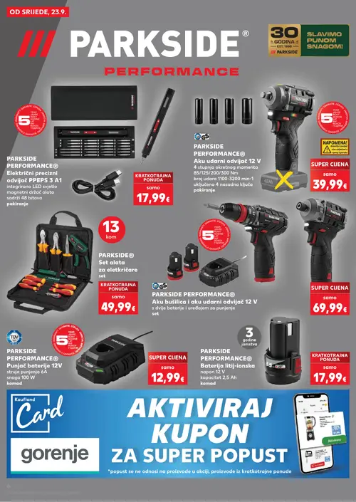 Kaufland katalog — stranica 6: PARKSIDE PERFORMANCE® Električni precizni odvijač PРЕPS 3 1, PARKSIDE PERFORMANCE® Aku udarni odvijač 12 V, PARKSIDE PARKSIDE® Set alata za električare, PARKSIDE PERFORMANCE® Aku bušilica i aku udarni odvijač 12 V (vrijedi 23. 09. 2026.–29. 09. 2026.)