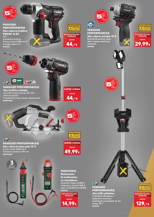 Kaufland katalog — stranica 7: PARKSIDE PERFORMANCE® Aku udarna bušilica PBHAP 12 B1, PARKSIDE PERFORMANCE® Aku udarni odvijač, PARKSIDE PERFORMANCE® Aku bušilica odvijač, PARKSIDE PERFORMANCE® Aku ručna kružna pila 12 V (vrijedi 23. 09. 2026.–29. 09. 2026.)