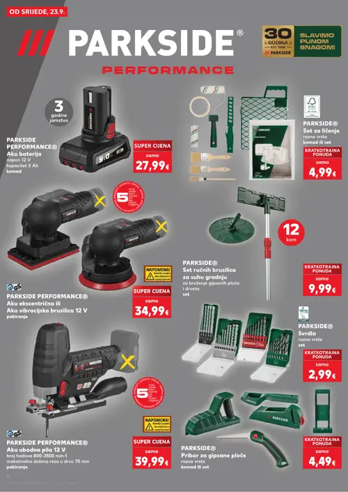 Kaufland katalog — stranica 8: PARKSIDE PERFORMANCE® Aku baterija napon 12 V kapacitet 5 Ah komad, PARKSIDE PARKSIDE® Set za ličenje razne vrste komad ili set, PARKSIDE PERFORMANCE® Aku ekscentrična ili Aku vibracijska brusilica 12 V pakiranje, PARKSIDE PARKSIDE® Set ručnih brusilica za suhu gradnju za brušenje gipsanih ploča i drveta set (vrijedi 23. 09. 2026.–29. 09. 2026.)