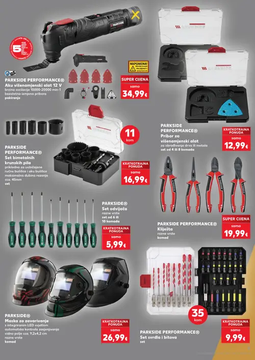 Kaufland katalog — stranica 9: PARKSIDE PERFORMANCE® Aku višenamjenski alat 12 V, PARKSIDE PERFORMANCE® Pribor za višenamjenski alat za obrađivanje drva ili metala set od 4 ili 8 komada, PARKSIDE PERFORMANCE® Set bimetalnih krunskih pila, PARKSIDE PARKSIDE® Set odvijača razne vrste set od 6 ili 10 komada (vrijedi 23. 09. 2026.–29. 09. 2026.)
