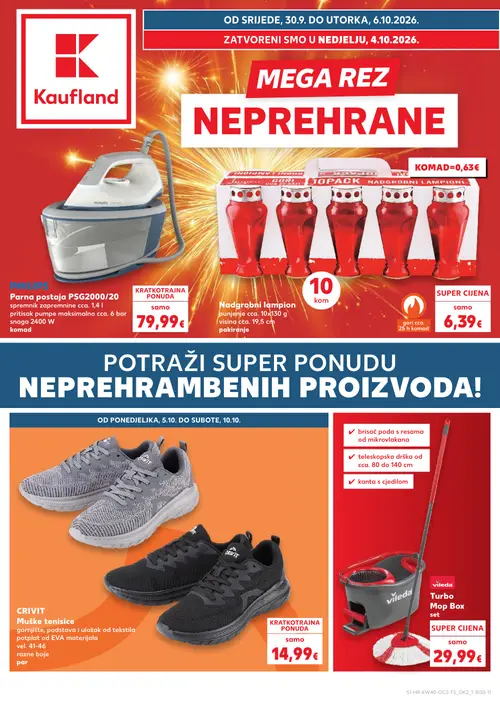 Kaufland katalog — stranica 1: Nadgrobni lampion, Nadgrobni lampion, PHILIPS Parne postaje PSG2000/20, CRIVIT Muške tenisice (vrijedi 30. 09. 2026.–06. 10. 2026.)