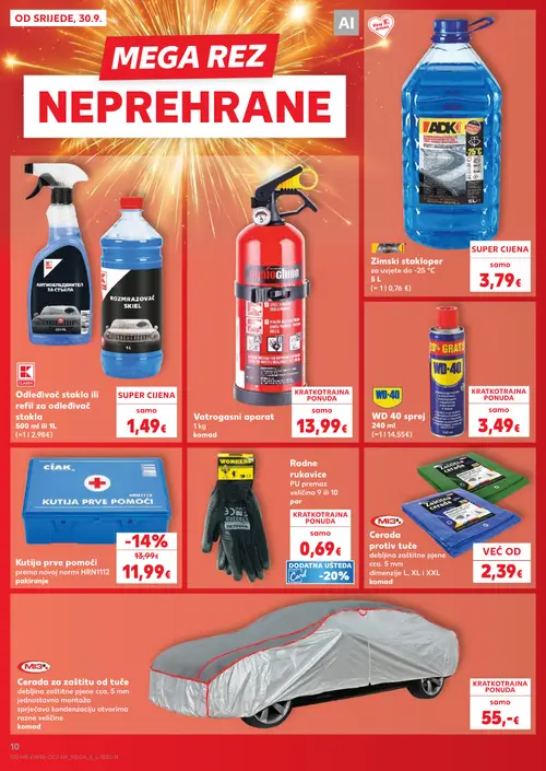 Kaufland katalog — stranica 10: CIAK Kutija prve pomoći prema novoj normi HRN1112 pakiranje, ADK Zimski stakloper za uvjete do -25 °C, K Classic Odleđivač stakla ili refil za odleđivač stakla, Vatrogasni aparat (vrijedi 30. 09. 2026.–06. 10. 2026.)