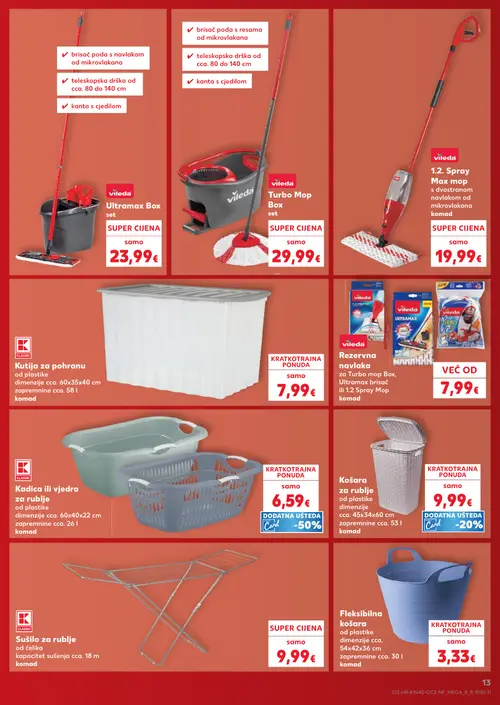 Kaufland katalog — stranica 13: vileda Ultramax Box set, vileda Turbo Mop Box set, vileda 1.2. Spray Max mop s dvostranom navlakom od mikrovlakana, CLASSIC Kutija za pohranu od plastike (vrijedi 30. 09. 2026.–06. 10. 2026.)