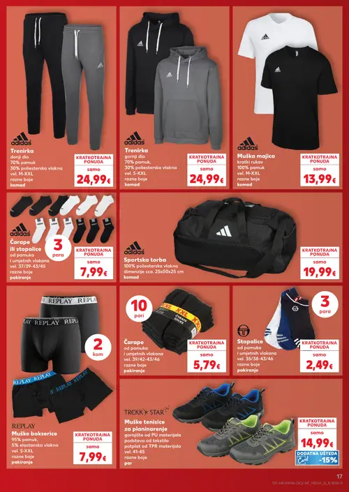 Kaufland katalog — stranica 17: adidas Trenirka, donji dio, adidas Trenirka, gornji dio, adidas Muška majica, kratki rukav, adidas Čarape ili stopalice (vrijedi 30. 09. 2026.–06. 10. 2026.)