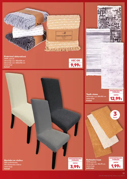 Kaufland katalog — stranica 19: Prekrivač dekorativni, Tepih staza, Navlaka za stolicu, Kuhinjska krpa (vrijedi 30. 09. 2026.–06. 10. 2026.)