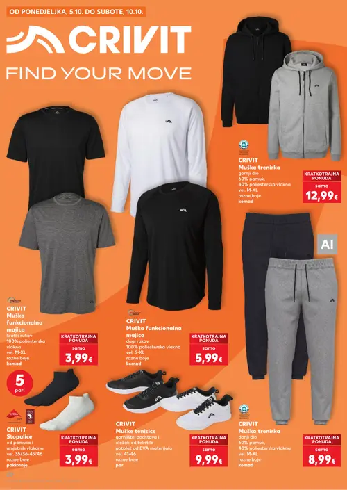 Kaufland katalog — stranica 20: CRIVIT Muška trenirka gornji dio, CRIVIT Muška funkcionalna majica dugi rukav, CRIVIT Muška Stopalice, CRIVIT Muška funkcionalna majica kratki rukav (vrijedi 30. 09. 2026.–06. 10. 2026.)