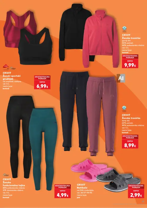 Kaufland katalog — stranica 21: CRIVIT Ženski sportski grudnjak, CRIVIT Ženska trenirka, CRIVIT Ženska trenirka, CRIVIT Ženske funkcionalne tajice (vrijedi 30. 09. 2026.–06. 10. 2026.)