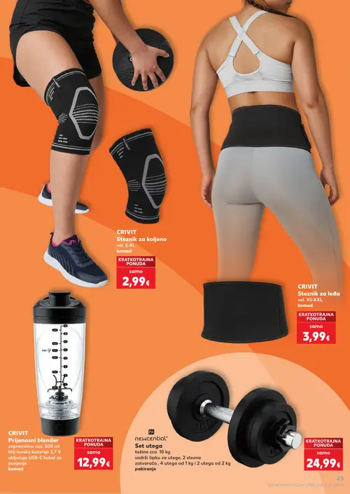 Kaufland katalog — stranica 23: CRIVIT Steznik za koljeno, CRIVIT Steznik za leđa, CRIVIT Prijenosni blender, newcential Set utega (vrijedi 30. 09. 2026.–06. 10. 2026.)