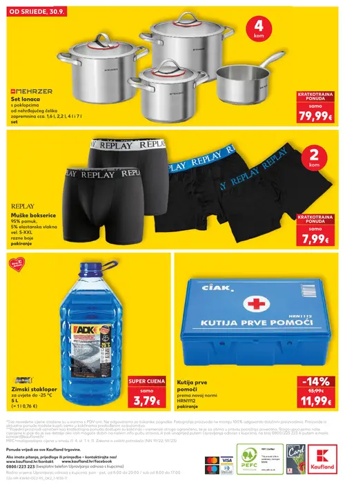 Kaufland katalog — stranica 26: CIAK Kutija prve pomoći prema novoj normi, MEHRZER Set lonaca s poklopcima, REPLAY Muške bokserice, ADK Zimski stakloper (vrijedi 30. 09. 2026.–06. 10. 2026.)