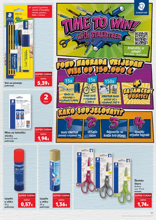 Kaufland katalog — stranica 31: STAEDTLER Set za pisanje pakiranje, STAEDTLER Mine za tehničku olovku, STAEDTLER Ljepilo u stiku, STAEDTLER Ljepilo u stiku (vrijedi 01. 09. 2026.–13. 09. 2026.)