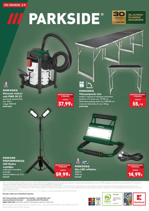 Kaufland katalog — stranica 16: PARKSIDE® Usisavač mokro/suhi PWD 20 C3, PARKSIDE® Višenamjenski stol, PARKSIDE PERFORMANCE® LED Radna svjetiljka, PARKSIDE® Aku LED reflektor (vrijedi 02. 09. 2026.–15. 09. 2026.)