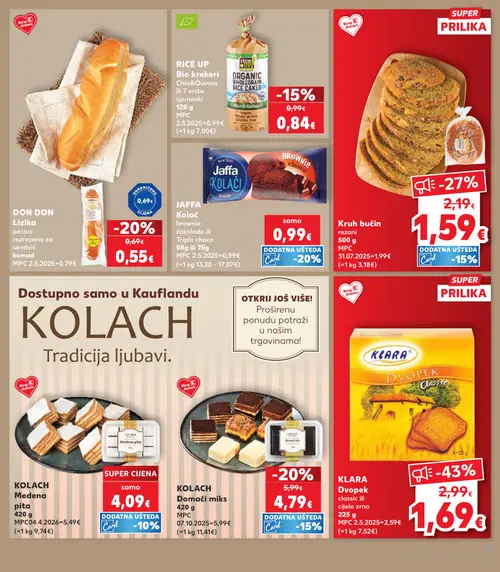 Kaufland katalog — stranica 15: KLARA Dvopek classic ili cijelo zrno, Kruh bućin rezani, DON DON DON Lizika pecivo, KOLACH Domaći miks (vrijedi 16. 09. 2026.–22. 09. 2026.)