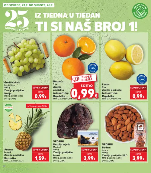 Kaufland katalog — stranica 10: Grožđe bijelo bez koštica, Naranča, Limun, Ananas (vrijedi 23. 09. 2026.–29. 09. 2026.)