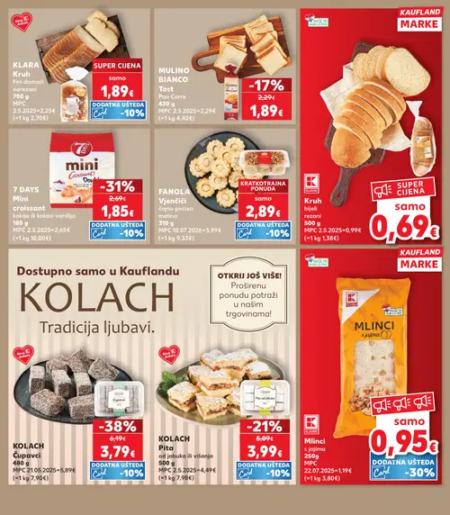 Kaufland katalog — stranica 15: Kolach Ćupavci, 7 Days Mini croissant kakao ili kakao-vanilija, Kolach Pita od jabuka ili višanja, KAUFLAND Mlinci s jajima (vrijedi 23. 09. 2026.–29. 09. 2026.)