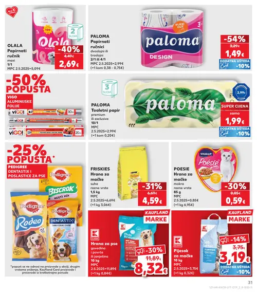 Kaufland katalog — stranica 31: PALOMA Papirnati ručnici, OLALA Papirnati ručnik maxi, FRISKIES Hrana za mačke, POESIE Hrana za mačke (vrijedi 23. 09. 2026.–29. 09. 2026.)