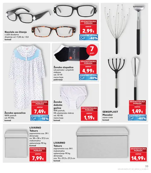 Kaufland katalog — stranica 33: Naočale za čitanje s LED diodama, Ženska spavaćica, Ženske stopalice od pamuka i umjetnih vlakana, Ženske duboke gaćice (vrijedi 23. 09. 2026.–29. 09. 2026.)