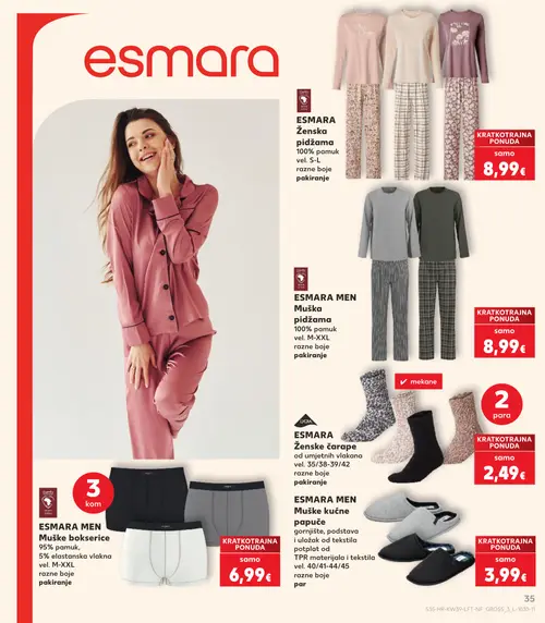 Kaufland katalog — stranica 35: ESMARA Ženska pidžama, ESMARA MEN Muška pidžama, ESMARA MEN Muške bokserice, ESMARA Ženske čarape (vrijedi 23. 09. 2026.–29. 09. 2026.)