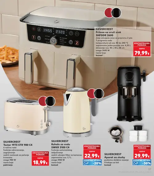 Kaufland katalog — stranica 37: SILVERCREST Friteza na vrući zrak SHFDDOR 2600, SILVERCREST Toster 1973 STR 980 C4, SILVERCREST Kuhalo za vodu SWKR 3100 C4, SILVERCREST Aparat za slushy (vrijedi 23. 09. 2026.–29. 09. 2026.)