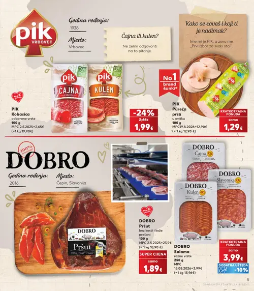 Kaufland katalog — stranica 5: PIK Kobasica odabrane vrste, PIK Pureća prsa u ovitku, DOBRO Čajna, DOBRO Slavonska (vrijedi 23. 09. 2026.–29. 09. 2026.)