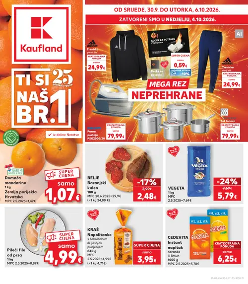 Kaufland katalog — stranica 1: VEGETA Original, BELJE Baranjski kulen (vrijedi 30. 09. 2026.–06. 10. 2026.)