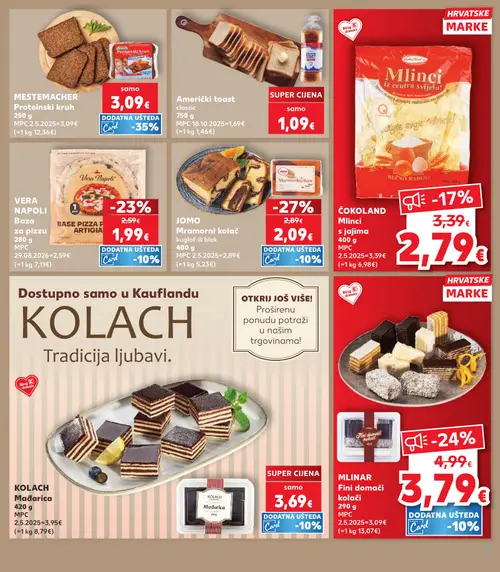 Kaufland katalog — stranica 15: JOMO Mramorni kolač, MLINAR Fini domaći kolači, VERA NAPOLI Baza za pizzu, ČOKOLAND Mlinci s jajima (vrijedi 30. 09. 2026.–06. 10. 2026.)