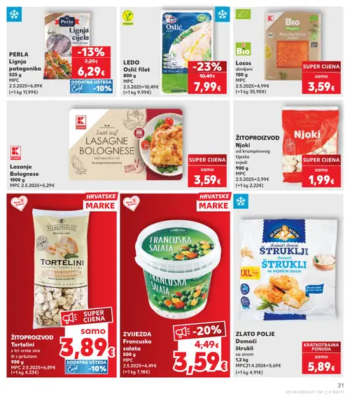 Kaufland katalog — stranica 21: ŽITOPROIZVOD Tortelini, ŽITOPROIZVOD Njoki, Bio Losos dimljeni, LEDO Oslić filet (vrijedi 30. 09. 2026.–06. 10. 2026.)
