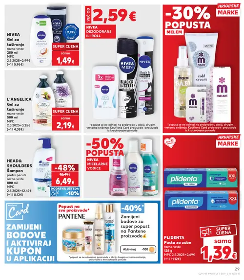 Kaufland katalog — stranica 29: NIVEA Gel za tuširanje, PLIDENTA Pasta za zube, HEAD & SHOULDERS Šampon protiv peruti, L'ANGELICA Gel za tuširanje (vrijedi 30. 09. 2026.–06. 10. 2026.)