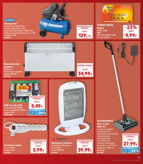 Kaufland katalog — stranica 35: Three Stars EXTRA DUGA ŽIGICA, Kassmayer Kompresor, Konvektorska grijalica, XXL LED žarulje XXL (vrijedi 30. 09. 2026.–06. 10. 2026.)