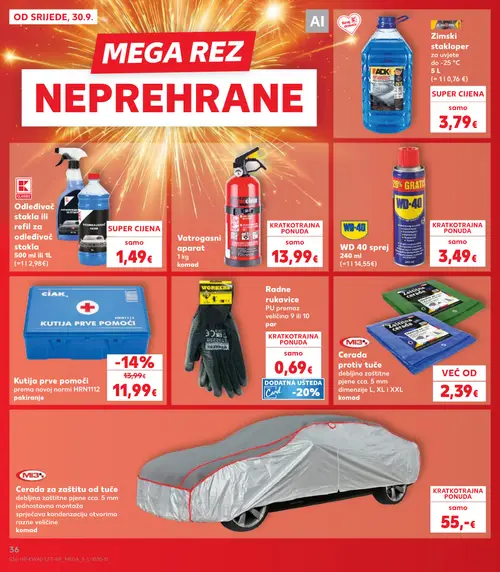 Kaufland katalog — stranica 36: CIAK kutija prve pomoći, ADK Zimski stakloper, CLASSIC Odleđivač stakla ili refil za odleđivač stakla, Vatrogasni aparat (vrijedi 30. 09. 2026.–06. 10. 2026.)